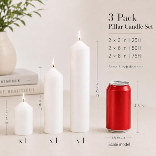 Pillar Candles White Bulk 2x3 2x6 2x8inch Unscented Tall Candle 3Set - Image 2