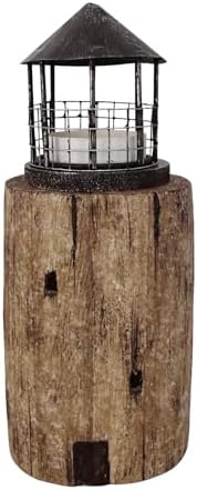 Decorative Nautical Coastal Candle Holders Wood Lighthouse Tea Light Holder by Linfevisi