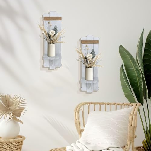 Alphatool Handmade Wooden Candle Sconces Set of 2 Farmhouse Wall Decor - Image 4