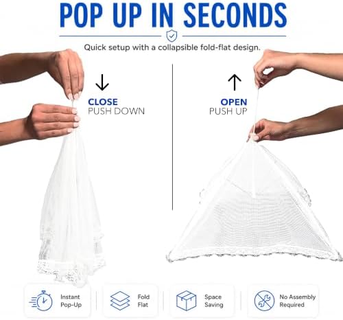 Simply Genius Pop-Up Outdoor Food Covers to Keep Bugs Away - 14 x 14 in, 4 Pack, White - Mesh Food Covers for Picnic & BBQ - Portable Nets for Outside - Image 5