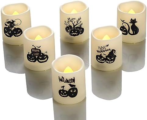 Halloween Battery Operated Flameless LED Votive Candles Pumpkin Decal 6 PCS by CANDLE+CHOICE
