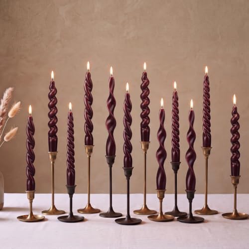 Nuanchu 12 Pcs Spiral Taper Candles Set Twisted Wax Candlesticks 7.5 Inch Short Ivory Spiral Wax Unscented Taper Candles for Wedding Birthday Christmas Party Dinner Table Decor (Cherry Red) - Image 6