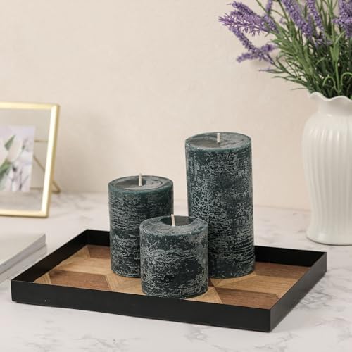 3x3 Inch Dark Green Pillar Candles Set of 3 - Hand-Poured Unscented Candles, Long Clean Burning, Dusty Sage Candle, Smokeless Dripless Candle for Dinner Table, Wedding, Home, Rustic Decor - Image 2