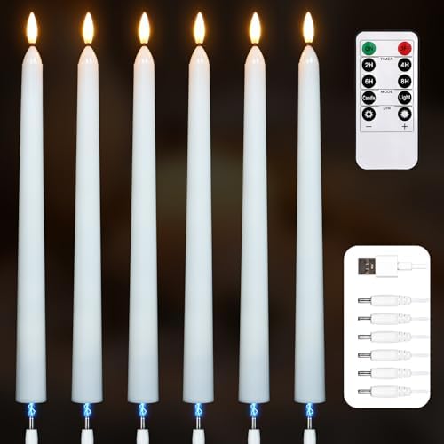FPOO 6 Pack Rechargeable Taper Candles with USB Cable, 200+ Hours Use, Fast Charge, LED Flameless Candlesticks with Remote Timer for Home Wedding Christmas Window Party Decor by FPOO