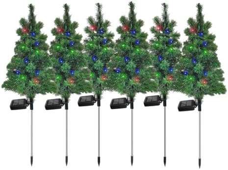 Solar Christmas Tree Garden Stake Lights Waterproof Christmas Decorations Tree Lights Outdoor Xmas Tree Light Christmas décor Pathway Lights Patio Yard (6) by SXXSMYWR