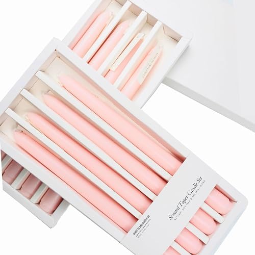 Baby Pink Blush Taper Candles 10'' Non Toxic Candle Sticks Set of 8 | Rose Scented Natural Soy Wax Candlesticks for Home Decorations, Tapered Candles for Wedding House Warming Gifts by SENSEISLAND
