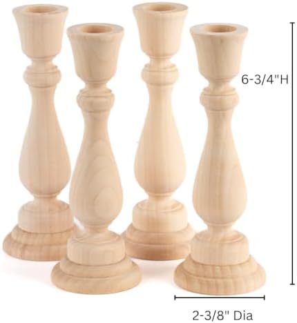 Unfinished Natural Wood Candle Sticks Set by Factory Direct Craft - Set of 4 Wooden Candle Holders for DIY Crafts and Decorating Made in USA (Sizes 6-3/4"H) - Image 4