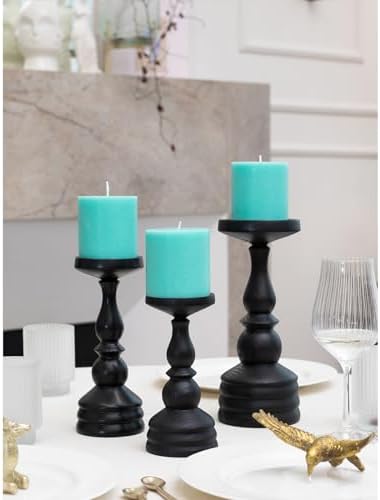 CANDWAX 3x3 Pillar Candles Set of 3 - Rustic Unscented No Drip Turquoise Candles for Home Decor, Weddings, Centerpieces - Image 4