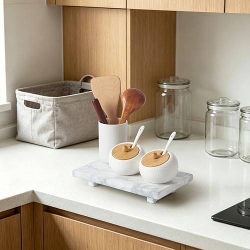 Natural Marble Tray Pedestal Stand – Soap & Jewelry Riser for Bathroom Counter, Kitchen Sink, Vanity Organizer, Decorative Stone Catchall for Perfume, Candles - Image 6