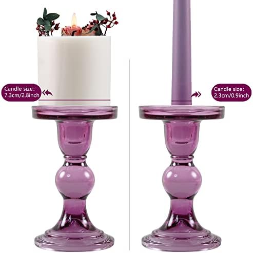 GMWD 3 Pcs Glass Candle Holder Set Clear, Purple Candlesticks Holders Pillar Taper Candles Tealight Stand for Wedding Centerpieces Home Decorations Dining Table - Image 3