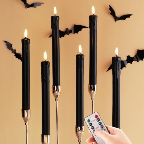 Black Dripping Wax Halloween Flameless Taper Candles with Remote Set of 6 by EywamageCandles