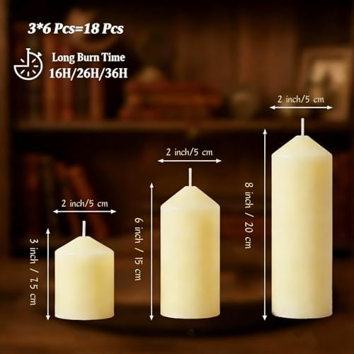 Ivory Pillar Candles Bulk Set of 18，3 Different Lengths 2 x 3/6/8 Inch (6 Each)，Hurricane Candles，Dripless Unscented Smokeless，Gives You a Better Atmosphere When Organizing an Event Party. - Image 2