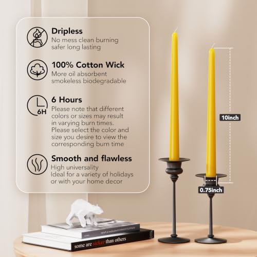 New Burning Formula Unscented Dripless 10-Inch Taper Candles Set of 12 - Spicy Mustard, for Wedding, Dinner - Smokeless, Long Burning - Hand Poured, Colored Tall Candlesticks - Mostaza Picante - Image 2