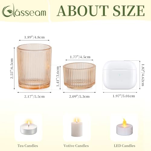 Glasseam Gold Votive Candle Holders, 24 Pcs Ribbed Glass Tealight for Table - Image 5