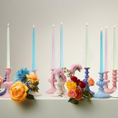 MAITREYA Color Taper Candles Stick Cream Candles-Set of 12 for Decoration Weddings Party Church-Unscented Dripless Candles,10inch(F-4 Colored) - Image 2