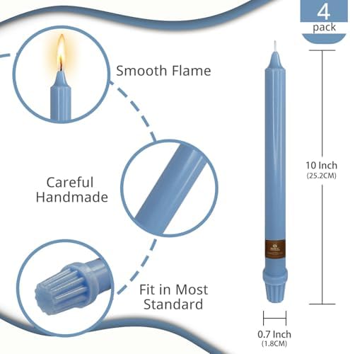 NJAO HOO Grey Blue Candlesticks 10 Inch Handmade Dripless Taper Candles Unscented Colored Candle Set, Pack of 4 - Up to 9-11 Hours Burn - Image 3
