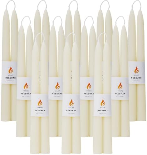 24PCS 9" Cream White Beeswax Taper Candles, Dripless & Smokeless by Aglary
