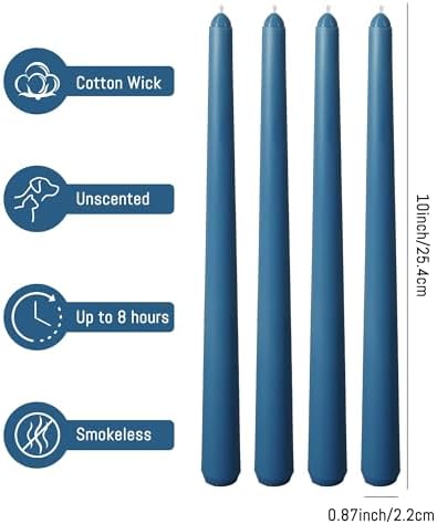 Viyffo Taper Candles, 10 Inch, 4 Pack, Deep Blue – Unscented, Dripless & Smokeless Design, Up to 8 Hour Burn – Long Tall Taper Candlesticks for Wedding, Dinner & Home Decor - Image 5
