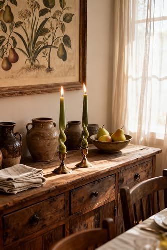 Twisted Taper Candles, 12 Pack 9.5 Inch Olive Green Sagegreen Two Tone Spiral Design Decorative Set for Thanksgiving, Wedding Table Decor and Home Styling - Image 5
