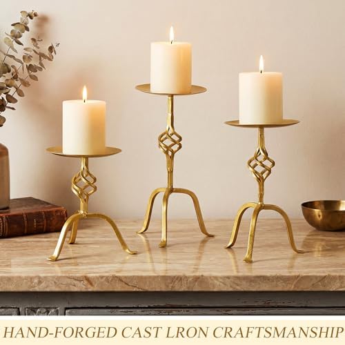 3 Pcs Gold Iron Candlestick Holders 9.8,8,6.3 Inch,Retro - Image 6