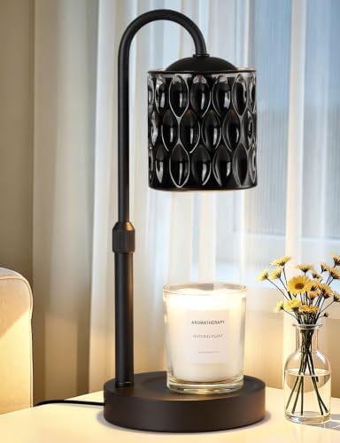 Briever Dimmable Candle Warmer Lamp with Timer, Height Adjustable Electric Candle Wax Warmer, Birthday Gifts for Women Mom, House Warming Gifts New Home Decor, Solid Wood Base, Inner Black Glass by Briever