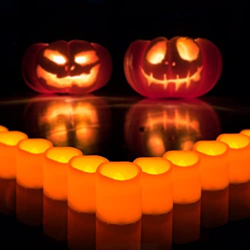 Orange Battery Operated Flameless LED Votive Candles for Halloween 24 Pack - Image 5