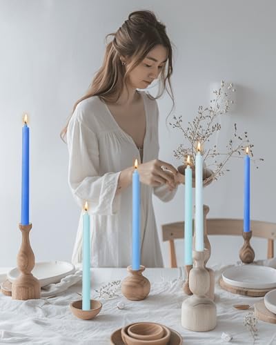 Blue Taper Candles Tall Tapered Candlesticks Smokeless Unscented Long Burning-Hand Poured,Colored for Home Decor Wedding, Dinner-10.6inch,Set of 12 - Image 2