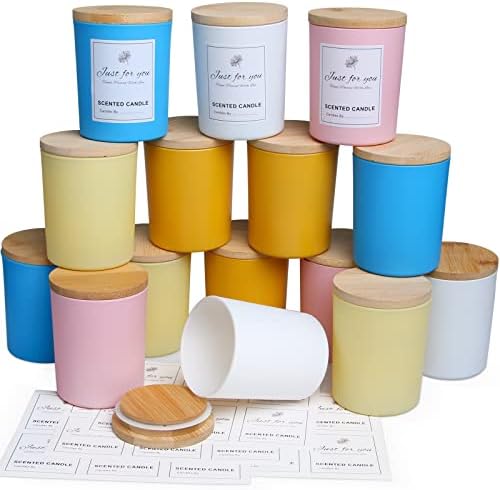 CONNOO 15 Pack 7 OZ Colorful Candle Jars with Bamboo Lids by CONNOO