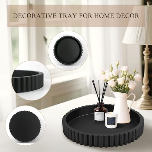 Decorative Tray for Coffee Table Decor, 11" Round Wooden Coffee Table Tray, Modern Decorative Trays for Home Decor, Living Room, Entry, Dining Room (Black) - Image 7
