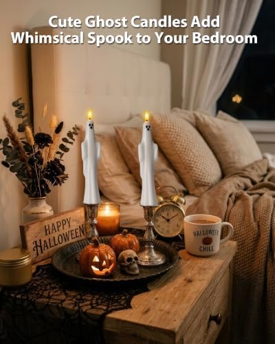 Homemory 6 Pcs Real Wax Ghost Flameless Taper Candles, 3D Wick Flickering Led Candlesticks 9.6 Inch Battery Operated with Remote & Timer, Spooky Halloween Gothic Indoor Decor - Image 5
