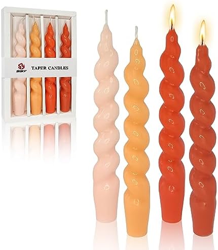 7.5 Inches Spiral Taper Candles Colorful Twisted Candle Dripless Long Candles, Handmade Candlesticks for Wedding Dinner Decor, Set of 4(Gradient Orange) by FCMSHAMD