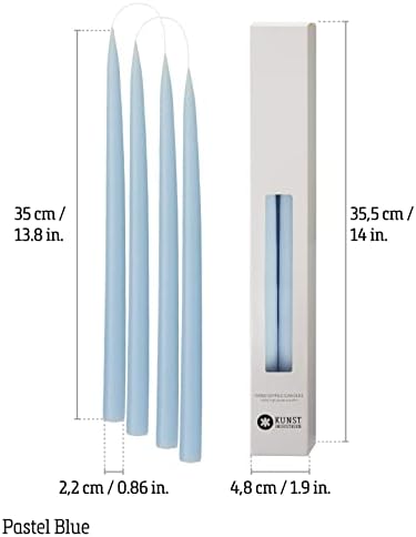 Kunstindustrien® Taper Candles – Set of 4, 13.8" – Made in Denmark, Long Burning Candles 15h, Unscented & Smokeless Candlesticks – Elegant Tall Candles for Weddings, Dinners & Home Decor (Pastel Blue) - Image 3