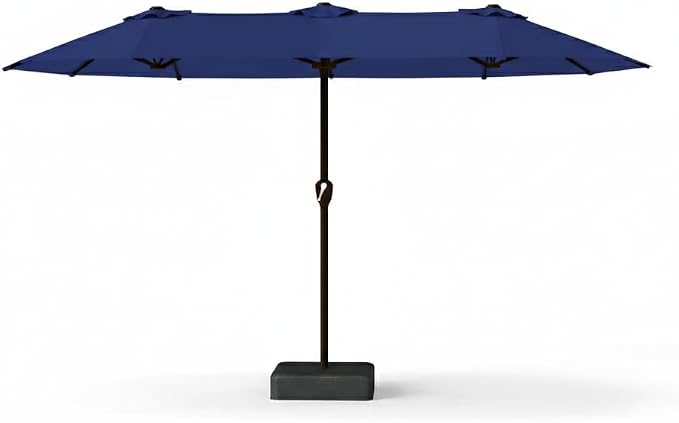 15FT Large Patio Umbrella with Base Included, Double Sided Outdoor Market Umbrella with Flexible Fiberglass Ribs, UV-Blocking Extra Large Umbrella for Garden, Pool, Deck, Navy Blue