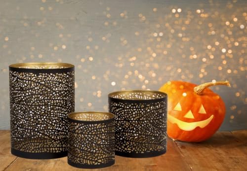 Lazy Gifts Set of 3 Black and Gold Metal Candle Holders – Decorative Tabletop Candle Holder Set for Pillar, Votive & Tealight Candles, Modern Home Décor Accent - Image 3