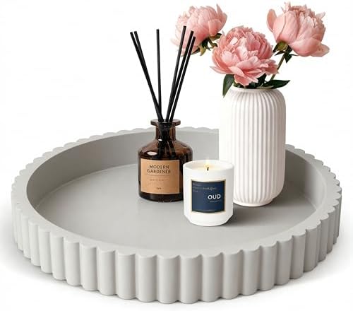 Decorative Tray for Coffee Table Decor, 11" Round Wooden Coffee Table Tray, Modern Decorative Trays for Home Decor, Living Room, Entry, Dining Room (Grey) by Unknown