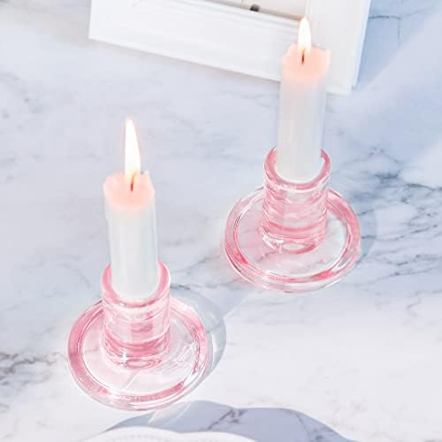 4PCS Pale Pink Glass Taper Candle Holders, Crystal Candlesticks, Wedding - Image 5