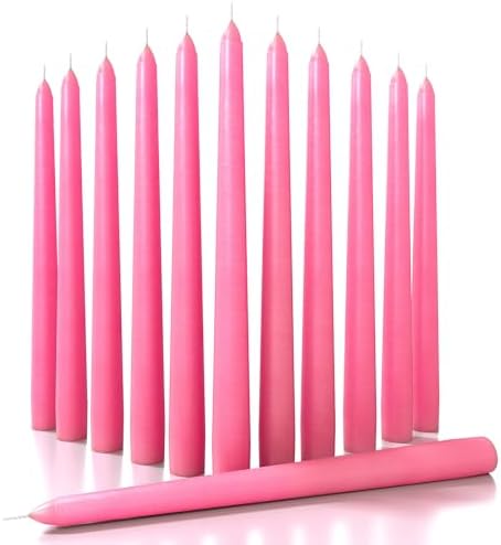 CANDWAX Pink 12 inch Taper Candles Set of 12 - Unscented Smokeless Dripless Pink Candlesticks - Perfect as Easter Candles and for Holidays, Ordinary Dinners and Special Occasions - Tall Candle Sticks by CANDWAX
