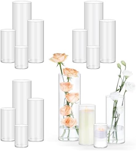 TBWIND 16pcs 4/6/8/10 Inch Clear Glass Cylinder Vases for Centerpieces by TBWIND