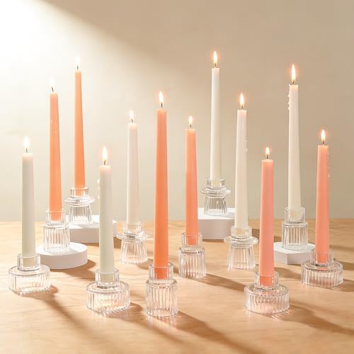12 Pack Ribbed Clear Glass Candle Holders for Table Centerpieces by Unknown