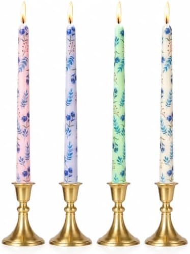 Floral Taper Candle Dripless Candlesticks - 4pcs Handmade Twisted Candles Long Candle Sticks 10inches Flower Tapered Candles for Home Party Wedding Restaurant Holiday Decor,PURFLW by Gedengni