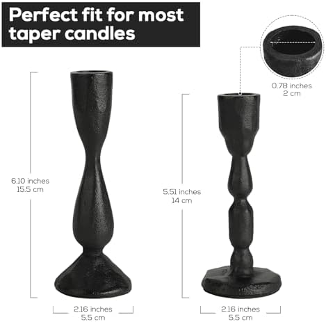 Black Taper Candle Holders Set of 2 Vintage Iron Black Candlestick Holder - Image 4