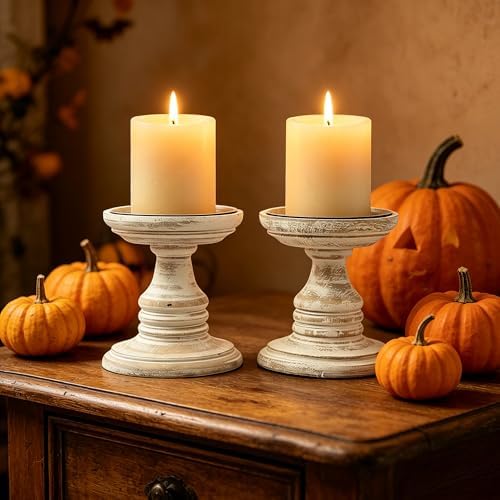 Hosley White 5 Inch High Wooden Pillar Candle Holder Country Style. Ideal Gift for Wedding Party Home Spa Reiki Aromatherapy LED Votive Candle Gardens W1 - Image 5