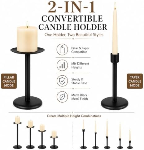 7 Pcs 2-in-1 Convertible Taper & Pillar Candle Holders, Fireplace - Image 2