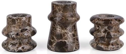 Vixdonos Marble Candle Holder Set of 3 Taper Candle Candlestick Mantle Candle Stand for Home Decor,Wedding,Party and Table Centerpieces(Brown) by Vixdonos