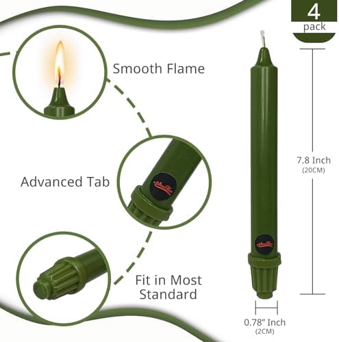 NJAO HOO Olive Green Taper Candle 8 Inch Christmas Candlesticks Unscented Dripless Handmade Candles for Home Decor Dinner New Year Party, 4 Pack - Image 2