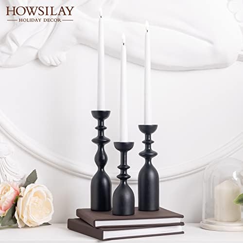 HOWSILAY Wood Candle Holders for Table Centerpiece Black Candlestick Holders - Rustic Candle Stick Candle Holder fits 3/4" or 7/8" Taper Candle and Dia 1.5" Led Tea Lights Candles or Pillar Candles - Image 6