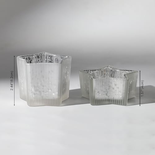 Letine 10pcs Frosted Silver Ribbed Star Candle Cups - Assorted Height Tea Light Candle Holders, Mercury Glass Votives for Wedding, Fall Table Centerpiece& Holiday Decorations (Tall 2.44", Short 1.57") - Image 2