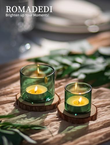 Romadedi Glass Tealight Candle Holder, Green, 12 Packs - Image 4