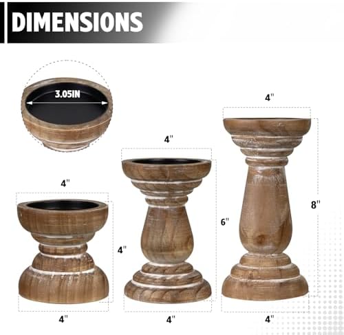 Candle Holder for Pillar Candle Set of 3, Farmhouse Wood Candle Holder, Rustic Wooden Candle Stand, Vintage Small Wooden Candlestick HoldersDecorative for Living Room, Table Centerpiece (Brown) - Image 2
