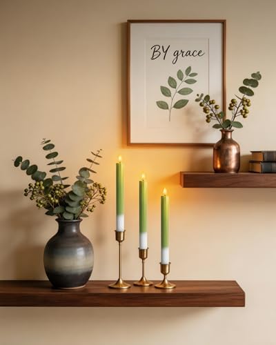 Real Wax Flameless Taper Candles Battery Operated, LED Candlesticks with Remote for Flickering and Timer, Green Striped Decorative Candles for Christmas, Home,and Relaxing Spaces - Image 6